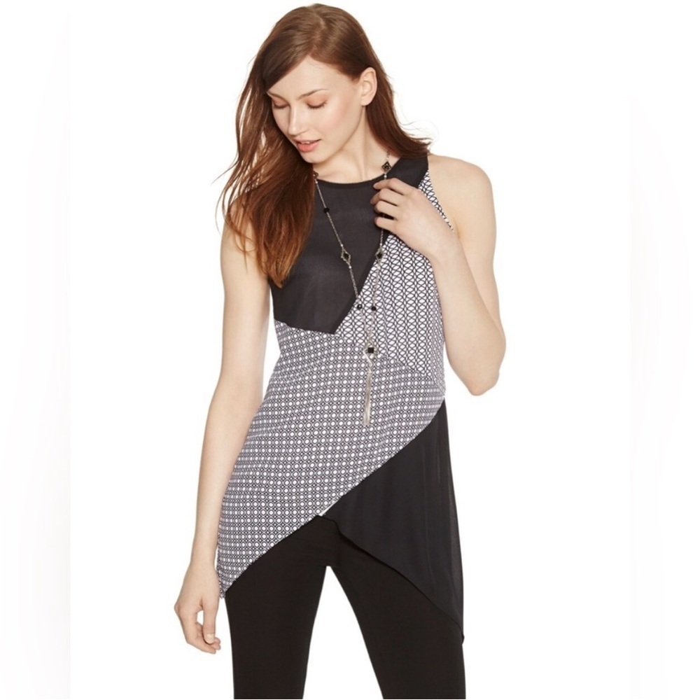 White House Black Market sleeveless print tiered tunic top